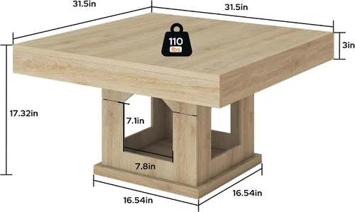 Vista 2 de [Usado] knoworld Mesa de centro cuadrada, mesa de centro de madera con almacenamiento y casa para gatos, mesa de cóctel para sala de estar, mesa