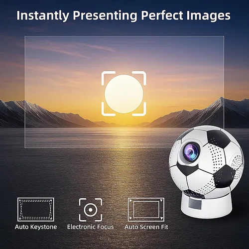 Vista 2 de Proyector con WiFi y Bluetooth, Proyector de películas al aire libre portátil con soporte, Android 11, enfoque electrónico y corrección