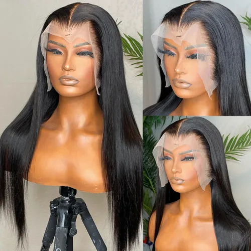 Vista 6 de mengkai Pelucas de Encaje Frontal Liso de 36 Pulgadas Cabello Humano Pre Arrancado con Pelitos de Bebé Pelucas de Encaje Frontal HD 13x6 Cabello