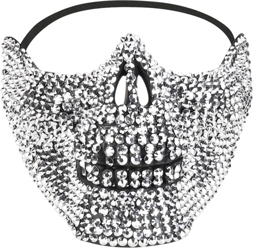 Vista 6 de Trendy Apparel Shop Accesorio de disfraz de media máscara de calavera con diamantes de imitación