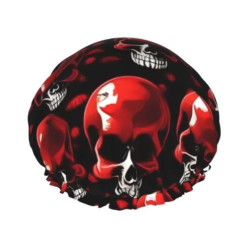 Vista 12 de Gorro de ducha reutilizable con estampado de cerdo rosa para mujer, doble capa impermeable, gorro de baño de secado rápido