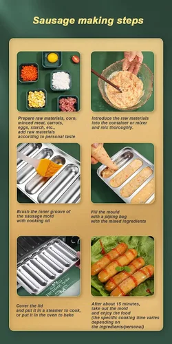 Vista 4 de Molde de salchicha de acero inoxidable con 6 cavidades para perros calientes caseros, molde antiadherente para perritos calientes para horno
