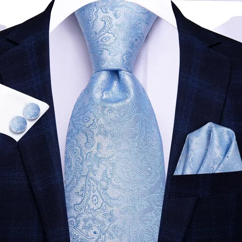 Vista 30 de Hi-Tie Corbatas de seda para hombre, diseño de cachemira a rayas, con bolsillo, gemelos cuadrados, conjunto formal de negocios