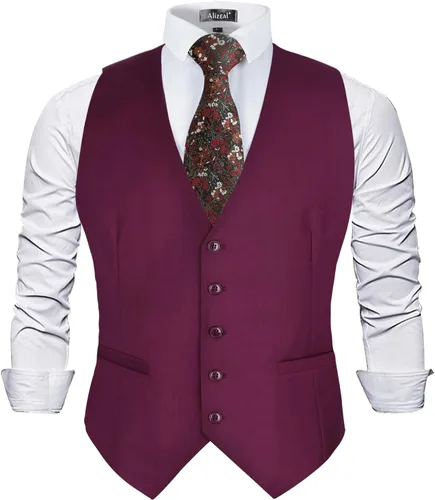 Vista 8 de Alizeal Chaleco de Traje de Negocios Clásico de Color Sólido para Hombre de Ajuste Regular Chaleco de Esmoquin para Boda