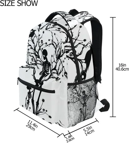 Vista 5 de Mochila negra del Día de los Muertos con patrón de calavera para adultos, mochila escolar casual, bolsa universitaria de viaje, con cremallera