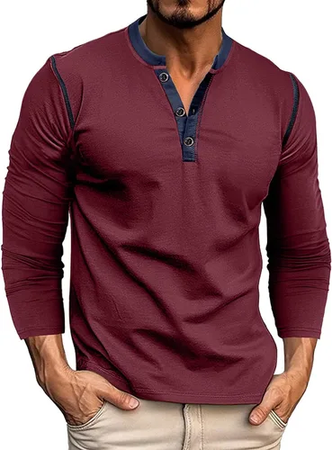Vista 8 de Henley Shirt for Men, Long Sleeve Casual Button Placket, Classic Lightweight Cotton Pullover Basic Tee Tops