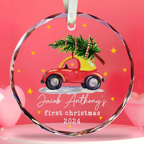 Vista 6 de Adorno de cristal personalizado para anuncio de bebé, adorno de Feliz Navidad, abuela y abuelo te veo en 2024, regalo de abuelos promocionados