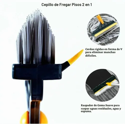 Vista 4 de Cepillo de limpieza 2 en 1, cepillo para lechada, raspador, 3 postes de 47.6 pulgadas, cepillo de limpieza para suelos con mango largo, cepillo