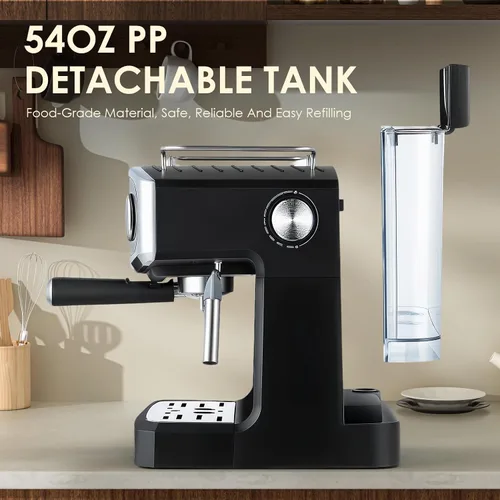 Vista 5 de Plum chef Cafetera espresso de 20 barras para el hogar, cafetera compacta profesional con vaporizador de leche, medidor de presión, tanque de 54