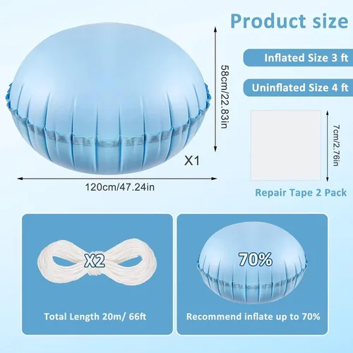 Vista 3 de Almohadas de piscina para piscinas sobre el suelo, 4 pies de diámetro, almohada de aire de piscina resistente de 0.016 in de grosor, kit de invierno