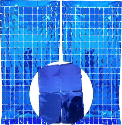 Vista 10 de Prudance - Juego de 2 cortinas cuadradas de oropel con flecos negros para fiestas, cortinas de lentejuelas cuadradas para fondo de foto, accesorios