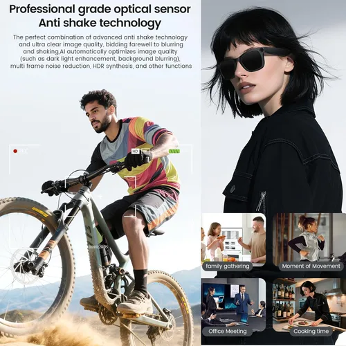 Vista 5 de Lentes inteligentes AI con cámara, grabación de video 1080P, traducción en tiempo real AI, audio Bluetooth de oído abierto, asistente de voz