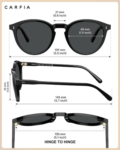 Vista 4 de CARFIA Round Polarized Sunglasses for Women UV Protection Acetate Frame Classic Retro Style CA2302