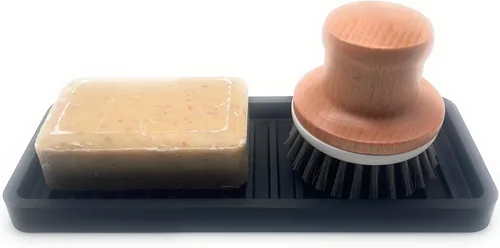 Vista 2 de Bandeja organizadora para fregadero de cocina de silicona, soporte de esponja y protector de encimera Plato y bandeja dispensadora de jabón