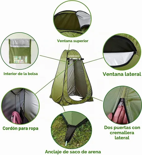 Vista 2 de Combo de tienda de ducha desplegable y bolsa de ducha solar de 20 L, refugio impermeable para privacidad para campamento con depósito de agua
