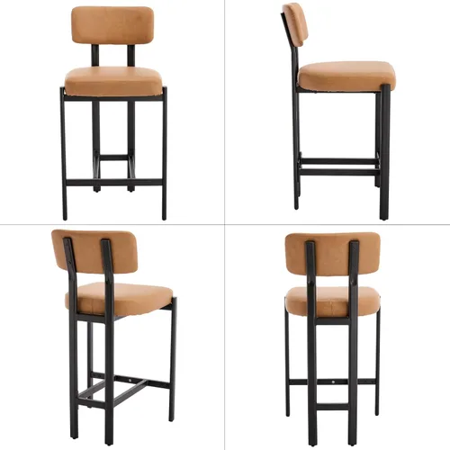 Vista 4 de DUOMAY Juego de 2 taburetes modernos de piel sintética, tapizados de 26 pulgadas de altura de asiento bajos con patas de metal negro, taburetes