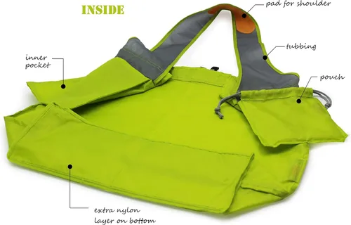 Vista 6 de Paquete de 4 bolsas de compras plegables de nailon Ripstop reutilizables con bolsa y bolsillo interior, cordón