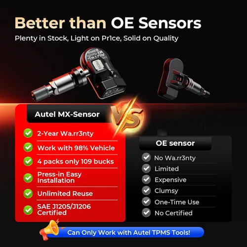 Vista 6 de Autel Sensor TPMS 1 sensor, válvula de metal MX-Sensor 315 MHz + 433 MHz, programable universal especialmente diseñado para reemplazo de sensores