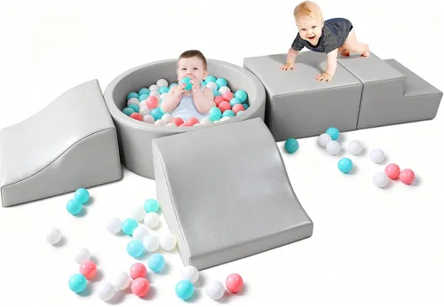 Vista 3 de Bloques de escalada de espuma para niños pequeños: con 4 juguetes de escalada de piel sintética y un pozo de pelotas - Pozo de bolas de espuma