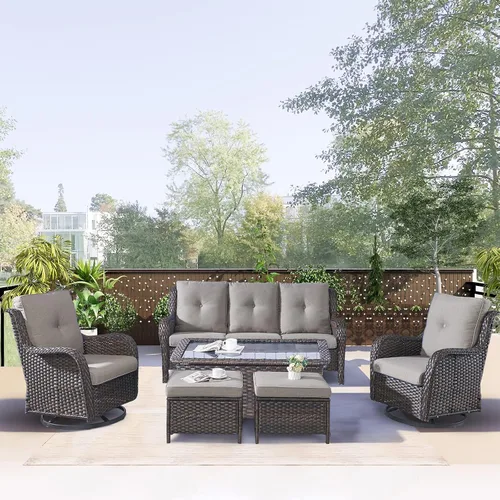 Vista 43 de Rilyson Sofá de mimbre para patio al aire libre, capacidad de peso de 900 libras, sofá grande de mimbre de 3 plazas con cojines de asiento de 4