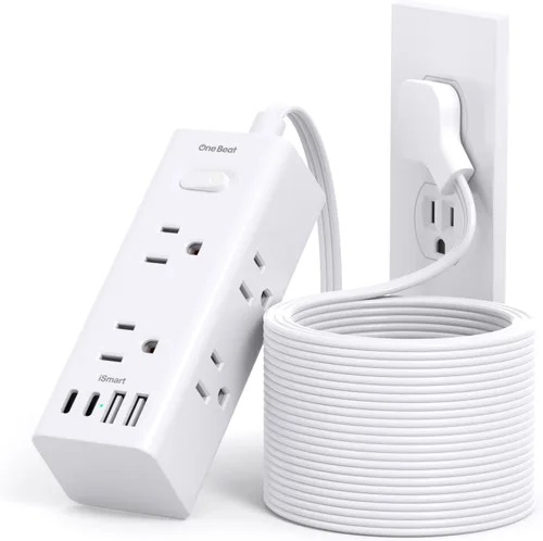 Vista 10 de Cable de extensión de 1 pie con múltiples tomas, regleta de alimentación de enchufe plano con cable de 1 pie, 6 tomas de corriente, 4 puertos USB