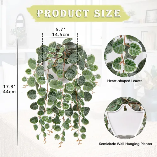 Vista 2 de Briful Plantas colgantes de imitación para interiores de 17 pulgadas, cadena artificial de corazón con semicírculo para montaje en pared, plantas