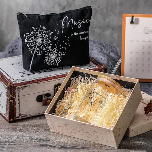 Vista 5 de Sieral Regalos para amantes de la música para mujeres, regalos para profesores de música, taza de cristal, bolsa musical con cremallera, llavero