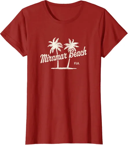 Vista 65 de Miramar Beach Florida Vintage 70s Palm Trees - Camiseta gráfica, Azul / Patchwork, S