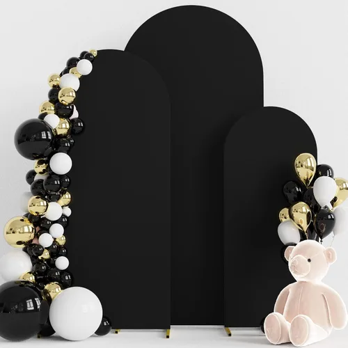 Vista 11 de Wokceer - Juego de 3 fundas de arco para telón de fondo, color beige 6FT,5FT,4FT Spandex Fitted Balloon Arch Cover Round Top Chiara Backdrop Cover
