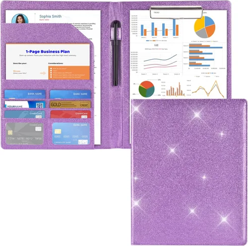 Vista 9 de Cacturism Padfolio - Carpeta portafolio, plegable tamaño carta, organizador profesional de cuero sintético para mujeres, soporte para documentos