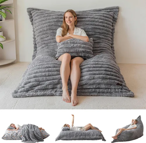 Vista 16 de MAXYOYO Puf gigante con almohada, silla convertible 3 en 1 Gris ceniza