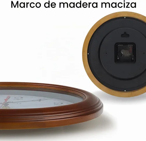Vista 5 de Lafocuse Reloj de pared silencioso de madera maciza de 12 pulgadas, funciona con pilas, reloj de pared analógico marrón para decoración de sala