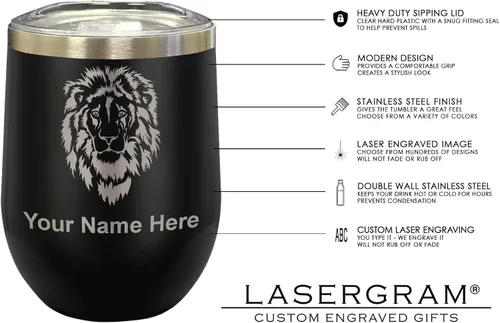 Vista 5 de LaserGram Vaso de vino de acero inoxidable de doble pared, ancla de barco, grabado personalizado incluido (negro)