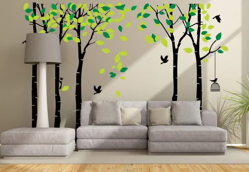 Vista 3 de ANBER Calcomanía de pared de árbol de la selva gigante removible, arte mural para dormitorio, guardería, habitación de bebé, habitación de niños