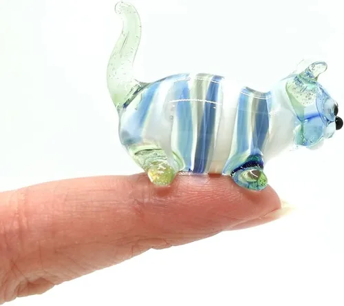 Vista 7 de Figura de cristal en miniatura de gato pequeño, animal de vidrio soplado hecho a mano, bonita escultura de gato coleccionable, regalo de decoración