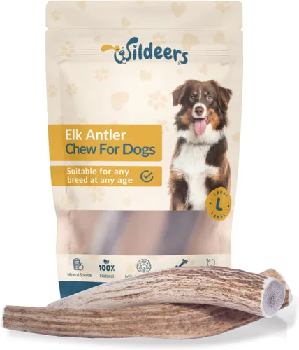 Vista 13 de Wildeers Cuernos de alce para perros pequeños, paquete de 3, ricos en minerales, masticables de hueso de cuernos de perro, fabricados en Estados
