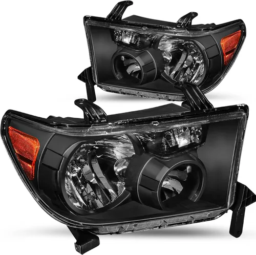 Vista 14 de JSBOYAT Conjunto de faros delanteros para Toyota Tundra 2007 2008 2009 2010 2011 2012 2013 / Reflector ámbar Sequoia 2008-2017 con lente ahumado