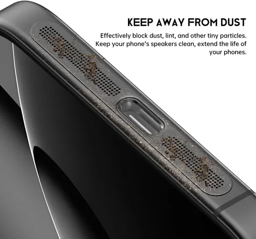 Vista 2 de 8 fundas antipolvo para altavoz de iPhone, compatibles con iPhone 17, iPhone 16 Pro/16 Pro Max, auriculares, malla antipolvo, adhesivo (negro)