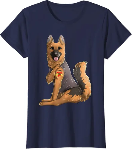 Vista 31 de Camiseta de perro con tatuaje de pastor alemán I Love Mom para el día de la madre, Negro, S