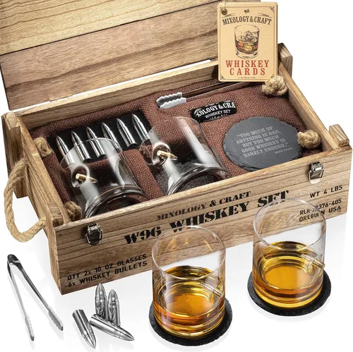 Vista 2 de Mixology & Craft Juego de piedras de whisky con vasos y balas de acero, regalo para hombres