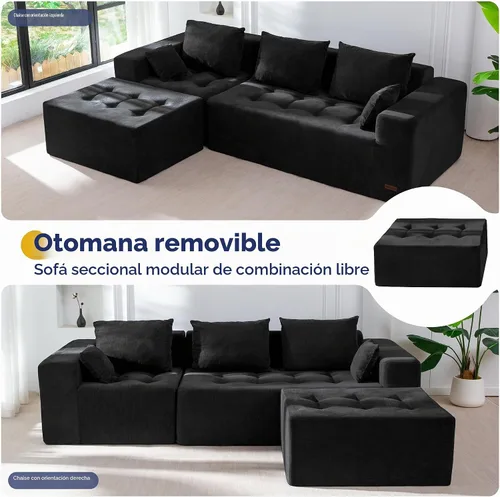Vista 8 de MAXYOYO - Sofá modular modular en forma de L, sofá de nube sin hueso con otomana flexible, tapizado de felpilla para sala de estar, no requiere Negro
