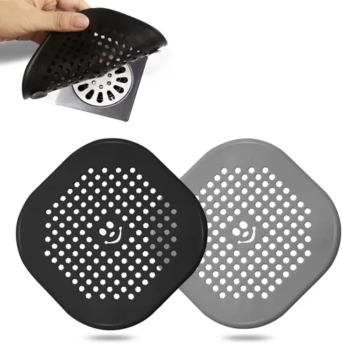 Vista 23 de Protector de silicona para cubrir drenaje de ducha, bañera, cocina, baño, recoge restos de cabello, paquete de 2, color negro