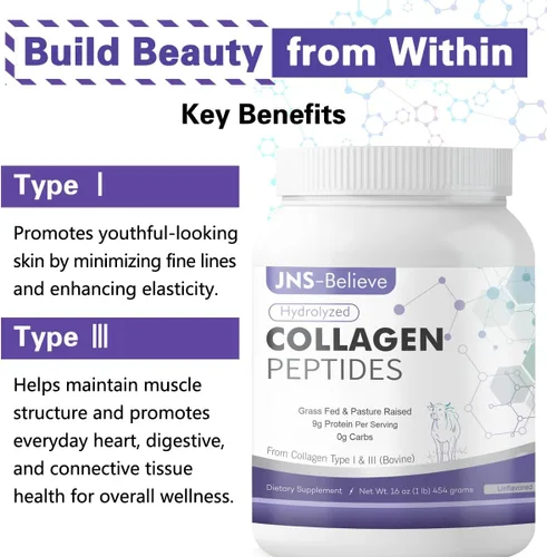 Vista 4 de Péptidos de colágeno en polvo para piel, cabello y uñas, péptidos de colágeno hidrolizados bovino para mujeres y hombres, suplementos de proteínas