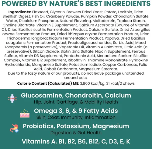 Vista 4 de 12 en 1 Multivitamínico para Perros - 60 Masticables Blandos de Vitaminas y Suplementos para Cachorros y Perros Mayores para Cadera y Articulaciones