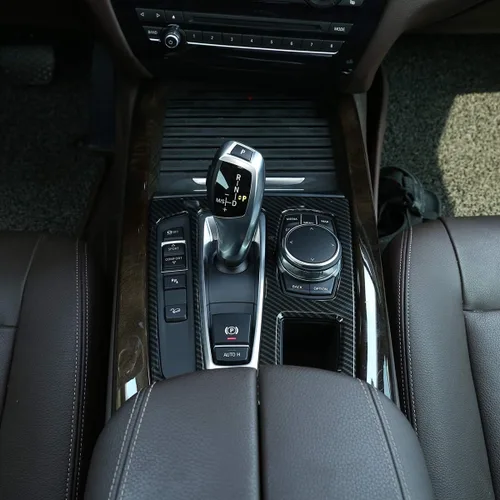 Vista 4 de YIWANG Cubierta de panel de cambio de engranajes de control central interior estilo fibra de carbono para BMW X5 F15 2014 2015 2016 2017 2018, X6