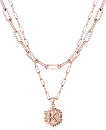Vista 39 de M MOOHAM - Delicado collar de oro para mujer, de 14 quilates, en capas, lindos collares con letra hexagonal con inicial para mujer, regalos