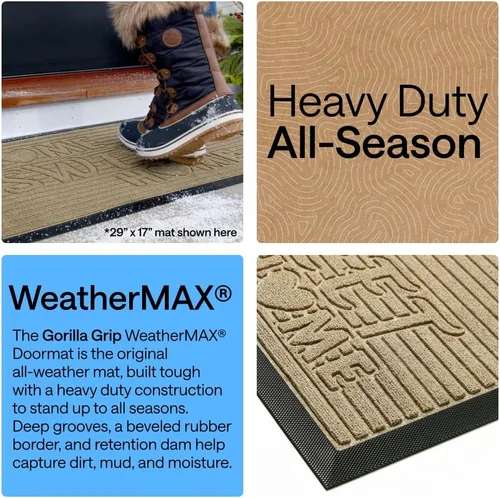 Vista 3 de Gorilla Grip - Tapete WeatherMax todo terreno 100% impermeable, caucho natural, resistente a manchas y decoloración, interior y exterior, fácil