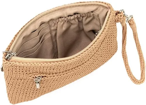 Vista 4 de The Sak Vita - Bolso de mano pequeño de ganchillo para mujer para todos los días y viajes, mini bolso con ranuras para tarjetas y cremallera