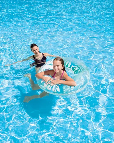 Vista 2 de INTEX 59251EP Tubo inflable tropical transparente: diseño gráfico floral, diámetro de 36 pulgadas, capacidad de peso de 132 libras, un tubo