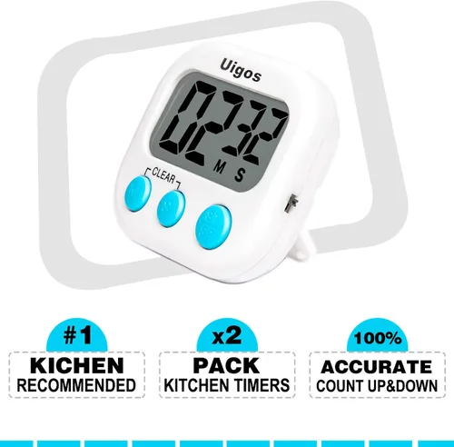 Vista 6 de Uigos. Temporizador digital de cocina II 2.0, de dígitos grandes. Con alarma fuerte, base magnética y soporte. Para cocinar, hornear, hacer